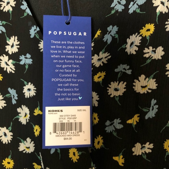 NWT Popsugar Dress Long, Sheer Sleeves, Ditsy Floral, Smocked Waist Size XXL - Picture 7 of 10
